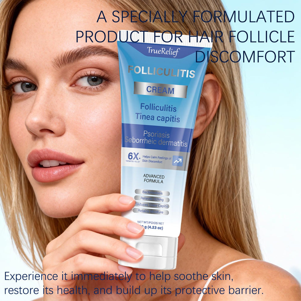 OUHENGTEK Folliculitis Cream label closeup with two-pack value.