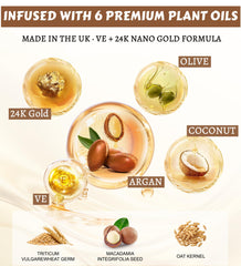 Oumigiz 24K Gold Hair Oil pour demonstrating easy application.