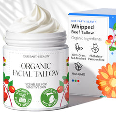 Our Earth Beauty beef tallow face cream whipped jar for lightweight facial hydration