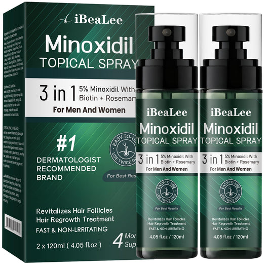 OURMUST 5% minoxidil bottle pour showing targeted thinning coverage