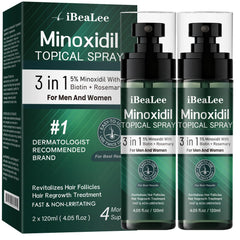 OURMUST 5% minoxidil bottle pour showing targeted thinning coverage