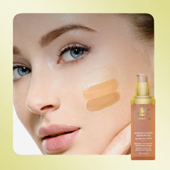 OUSHANG foundation bottle close-up with SPF 53+ sun protection label.