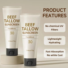Outccogo Tallow Sunscreen on hands and legs highlights multi-use protection.
