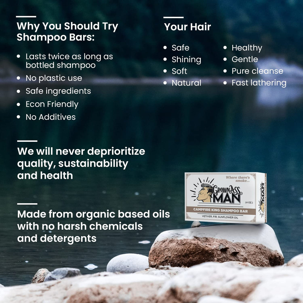 Outdoor-ready 3-in-1 bar for hair, beard, and body.