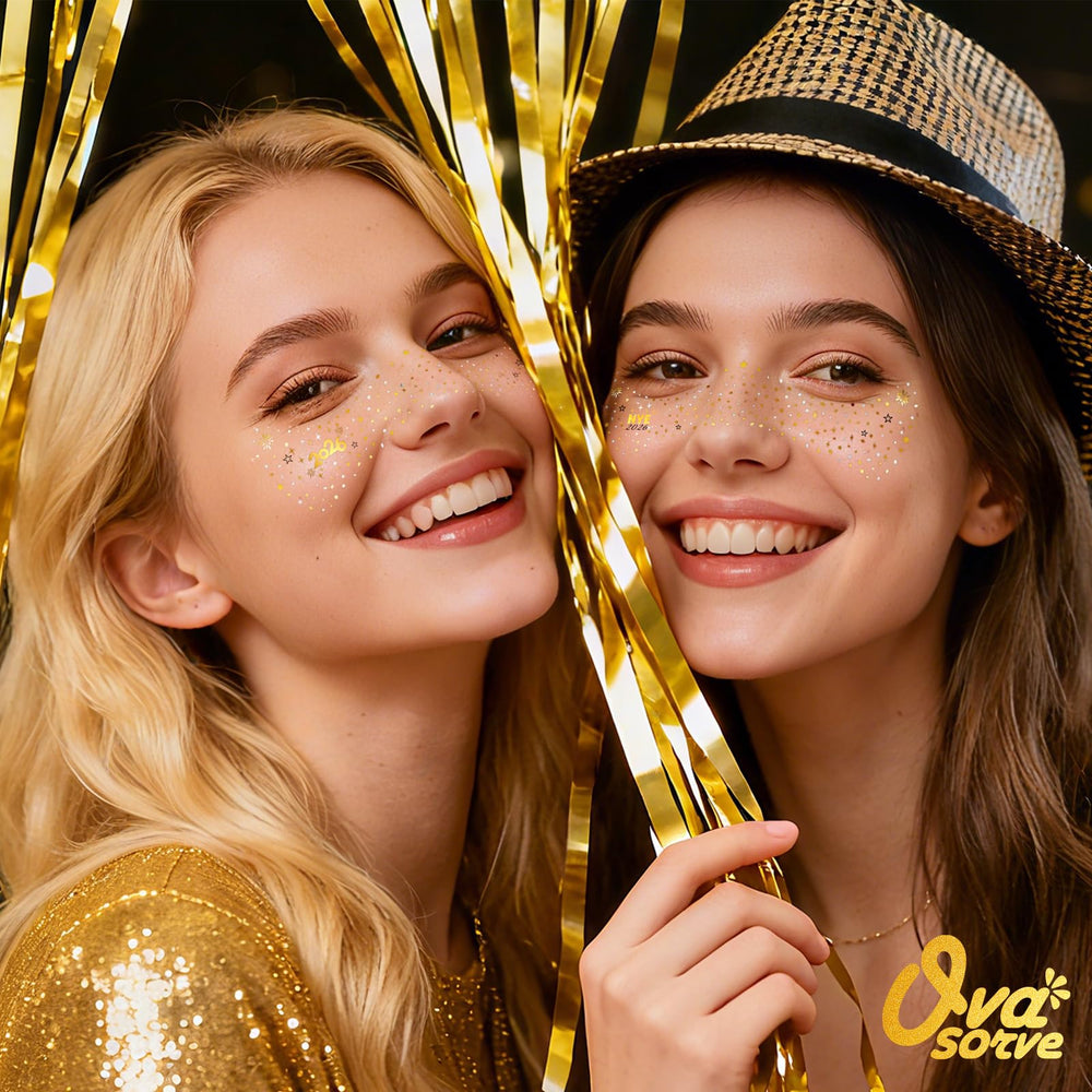 Ovasorve gold foil metallic star tattoos for radiant glamour.
