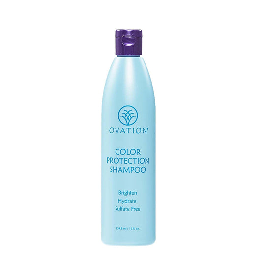 Ovation Hair Color Protection Shampoo bottle front highlighting color protection and shine.