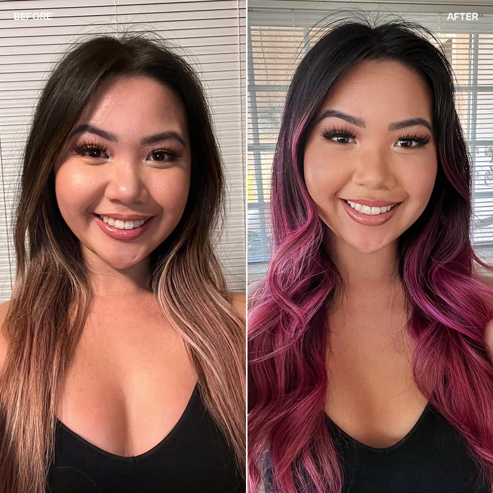 in-shower application of oVertone Magenta Majesty conditioner