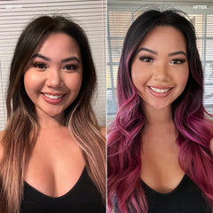 in-shower application of oVertone Magenta Majesty conditioner