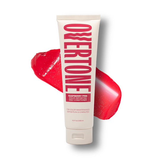 Overtone Raspberry Pink daily conditioner bottle for refreshingly vibrant color between washes.