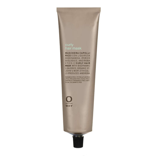 OWAY Curly Hair Mask 5oz jar close-up, smoothing frizz and defining curls.