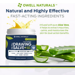 OWELL Naturals Drawing Salve ingredients include chickweed, plantain, olive oil