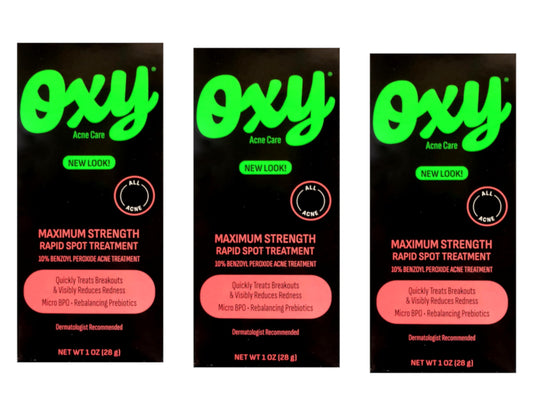 OXY Maximum Action Spot Treatment front view targets blemishes quickly