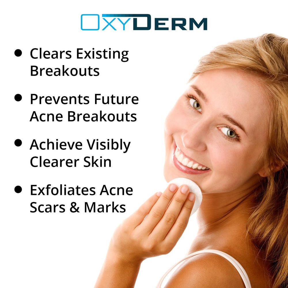 OxyDerm Acne Treatment Pads moisturizing exfoliant boosts skin hydration.