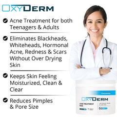 OxyDerm Acne Treatment Pads pack back view highlighting usage instructions.