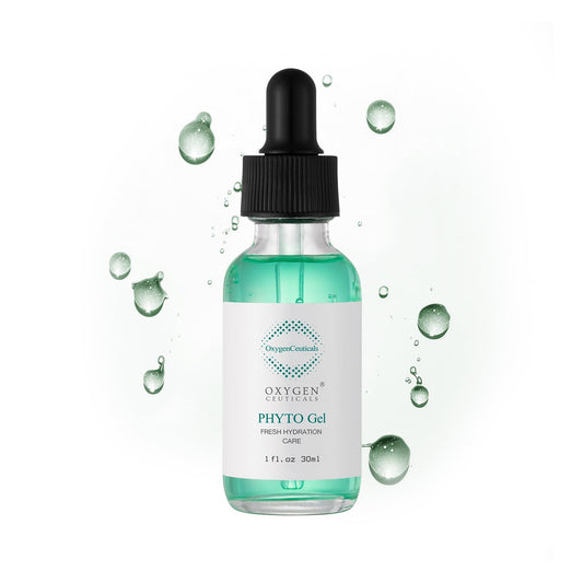 OxygenCeuticals Phyto Gel bottle pour highlighting brightening action.