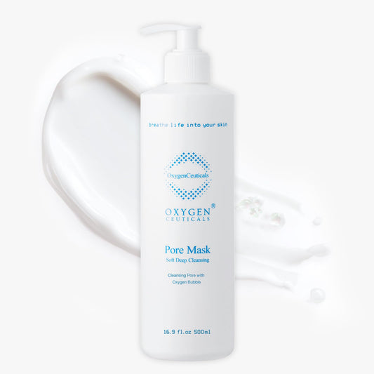 OxygenCeuticals Pore Mask foaming cleanser bottle showcases deep cleansing and oil control.