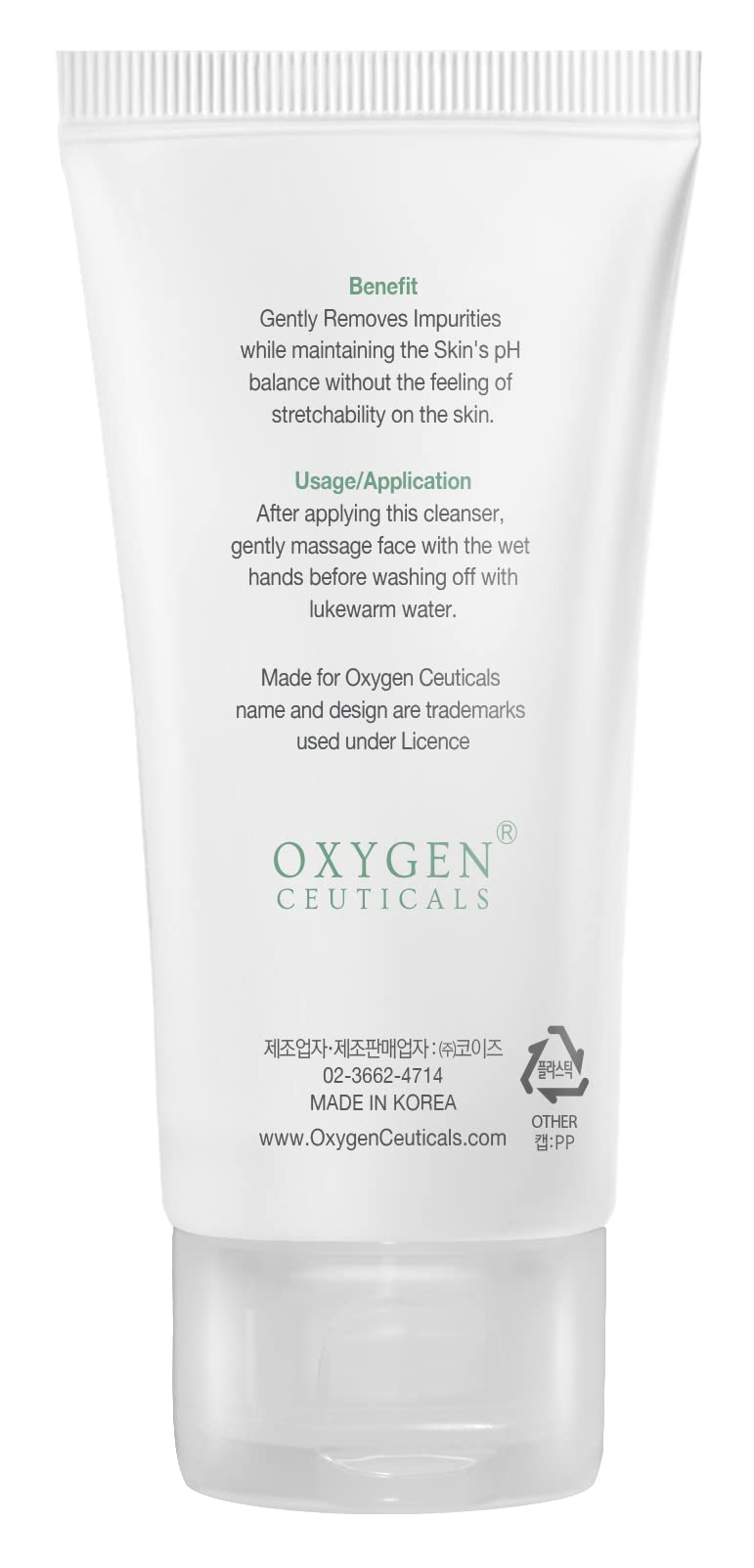 OxygenCeuticals label highlights pH 5.0 low acidic formula.