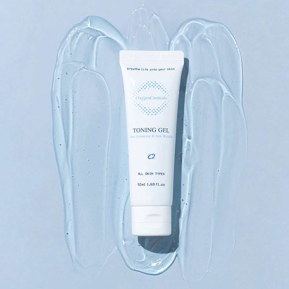OxygenCeuticals Toning Gel application on cheek indicating gentle post-treatment moisturization