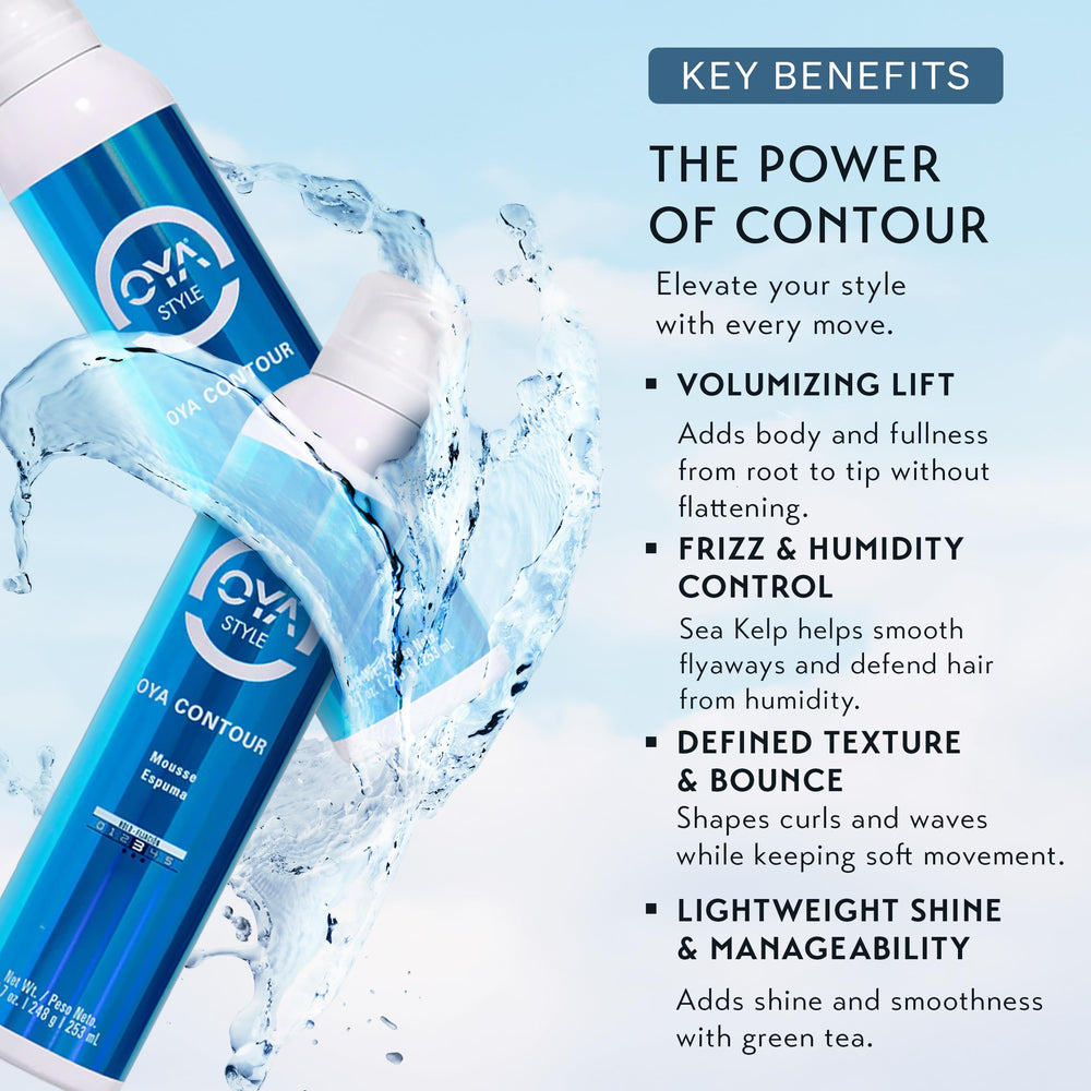 OYA Contour mousse with frizz control for curly and wavy hair.