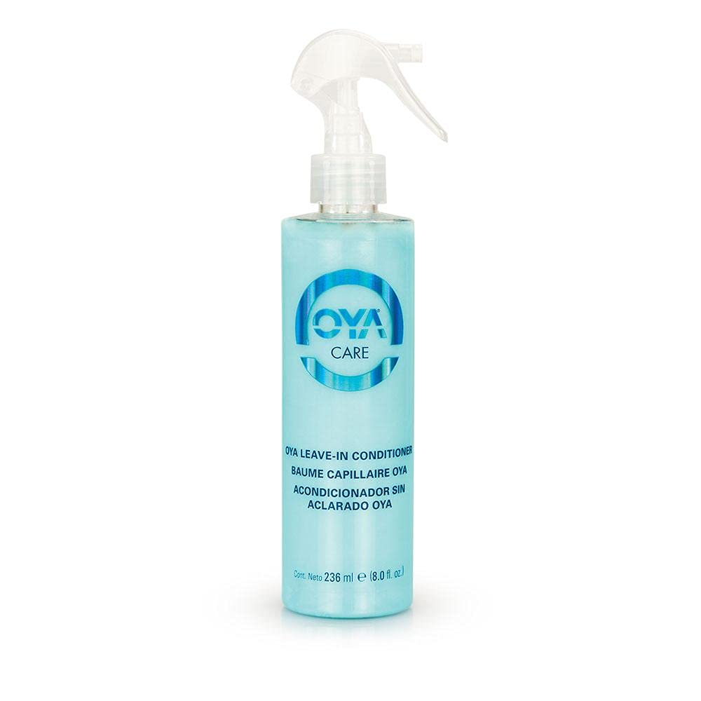 OYA leave-in conditioner bottle closeup for silky, manageable hair.