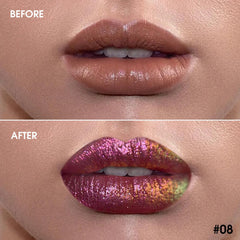 oygcee Chameleon Lipstick 3D rainbow shimmer catches light for vibrant looks.