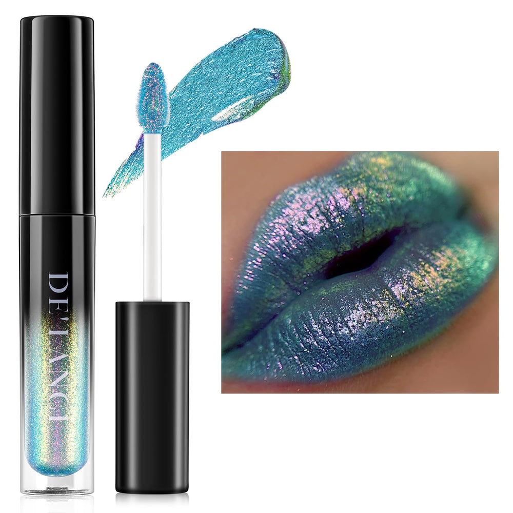 oygcee Chameleon Lip Gloss shows blue green shimmer with bold multidimensional color