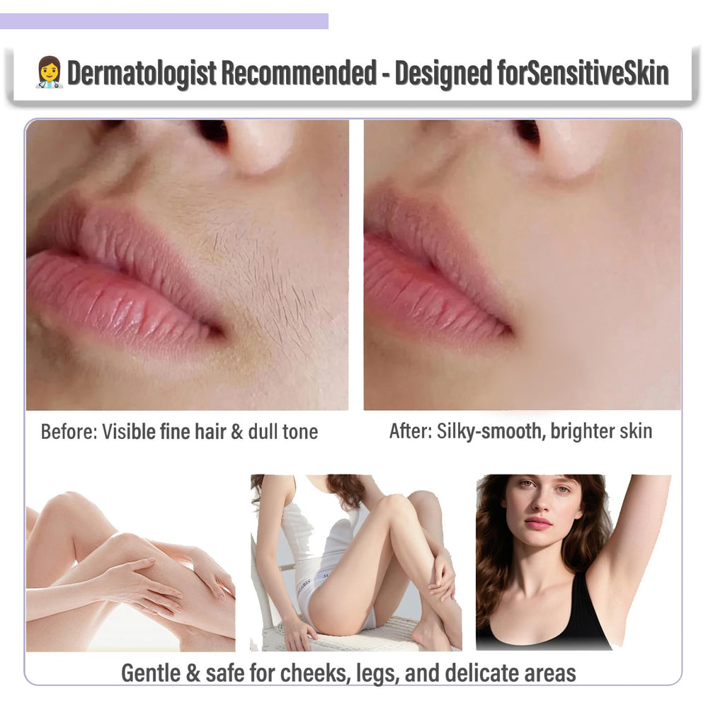 Underarm application example suggests quick, comfortable hair removal.