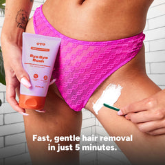 OYO Bye Bye Bush packaging closeup showing clean, paraben-free formula.