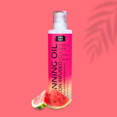 OYS GLOW Watermelon Tanning Oil indoors setup image for bed tanning sessions