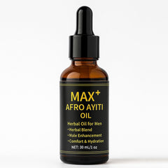 OZZKSO Max+ Afro Ayiti Oil bottle showing quick absorption and smooth skin.