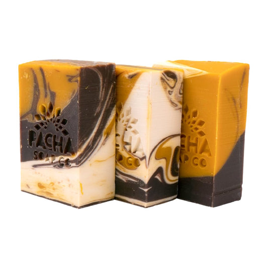 Pacha Soap Co almond goat milk bar, whole bar, provides rich hydration for skin.