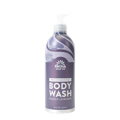 Pacha Soap Co French Lavender Body Wash bottle for a calming shower ritual.