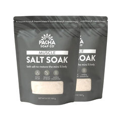 Pacha Soap Co Muscle Salt Bath Soak with Arnica bottle aiding post-workout recovery