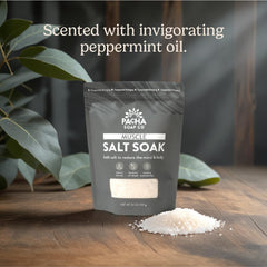 Pacha Soap Co Muscle Salt Bath Soak with Peppermint bottle for refreshing relaxation