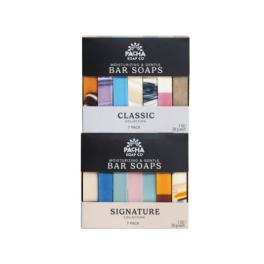 Pacha Soap Co packaging for Pacha Peaces Uplift & Calm bundle, ideal gift option