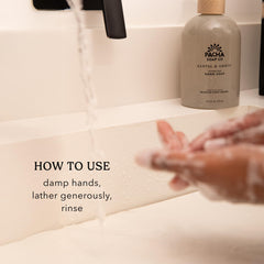 Creamy lather on hands with Vanilla & Sage soap