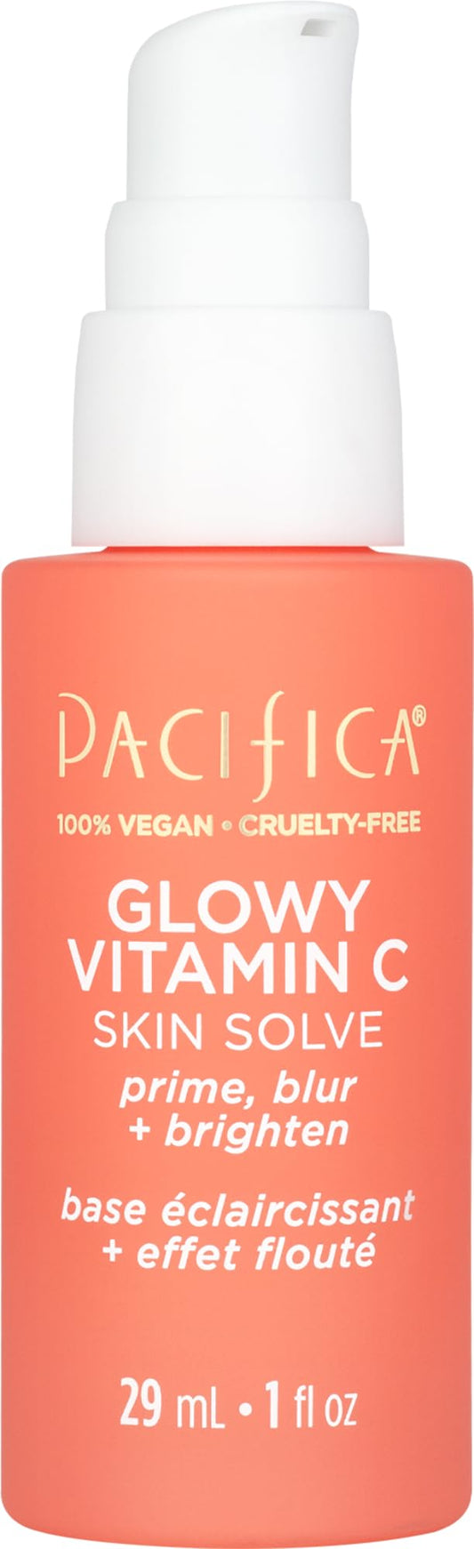 Pacifica Glowy Vitamin C Skin Solve Primer bottle for a luminous makeup base.