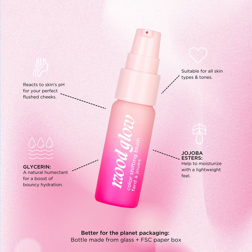 Pacifica Mood Glow swatch reveals clear to pink color transformation on skin.