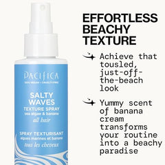 Damp hair mid lengths spritzed with Pacifica Salty Waves for light hold