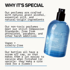 Pacifica Silver Moon spice essence close-up highlights subtle cardamom and tonka hints.