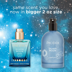 Pacifica Silver Moon spray on pulse points for lasting fragrance.