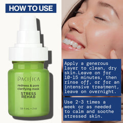 Pacifica Stress Rehab mask emphasis on redness reduction in inflamed areas.