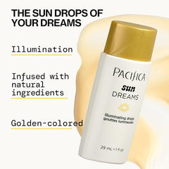 Pacifica Sunset Glow Drops dropper dispensing one to two drops for buildable warmth