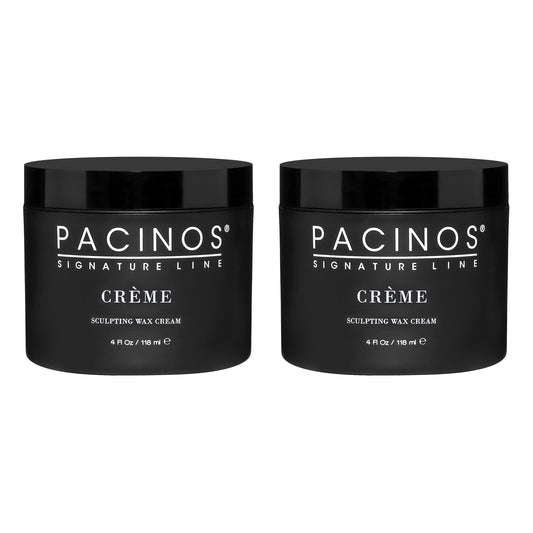 Pacinos Creme Hair Sculpting Wax Cream jar showing versatile hold for textured styles.