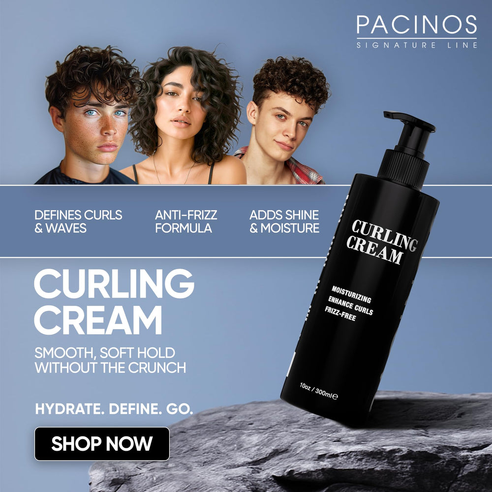 Pacinos Curling Cream being applied to damp hair for easy styling.