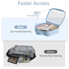 PACKISM clamshell opening provides 180-degree access for easy packing