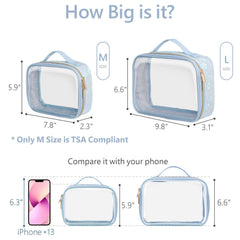 PACKISM clear makeup bag with blue handle for quick security checks