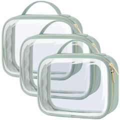 Packism clear toiletry bag with three medium compartments for efficient security screening.