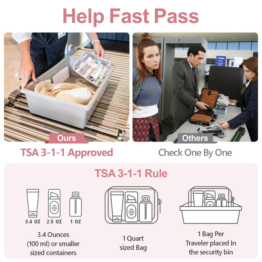 Packism large clear bag provides roomy storage for full-size toiletries in luggage.