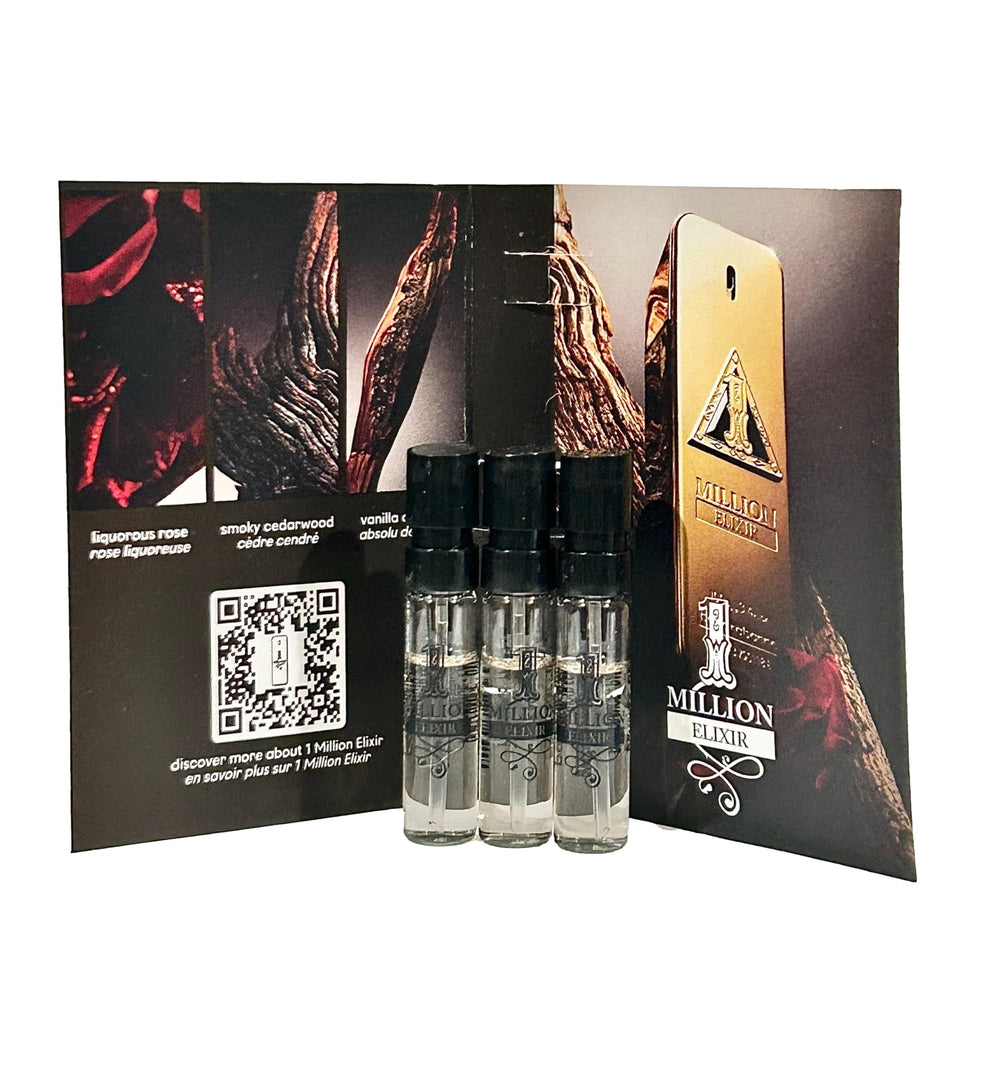 Paco Rabanne 1 Million Elixir Intense travel packaging showcasing a three-vial set